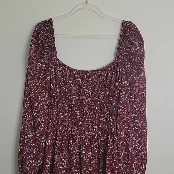 Reset By Jane Square Neckline Floral Burgundy Mini Long sleeve Dress La… - Picture 3 of 11